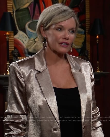 Ava’s metallic ruched blazer on General Hospital