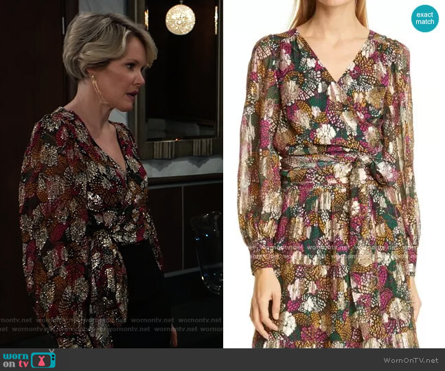 Leia Floral Metallic Wrap Blouse by Ba&sh worn by Ava Jerome (Maura West) on General Hospital