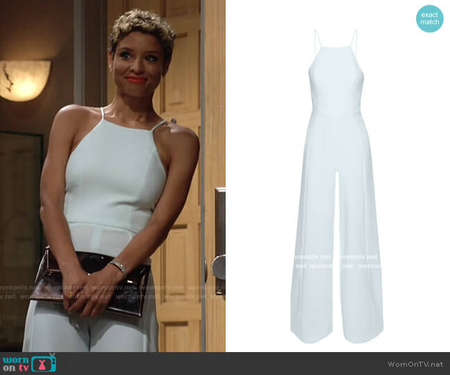 Black Halo Joaquin Jumpsuit worn by Elena Dawson (Brytni Sarpy) on The Young and the Restless