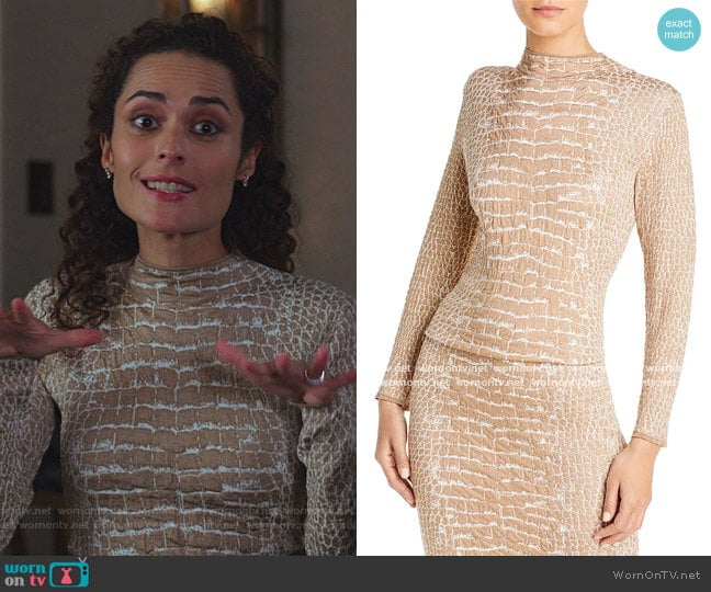 Fabricia Croc Print Top by Boss worn by Stephanie Nogueras on The Good Fight