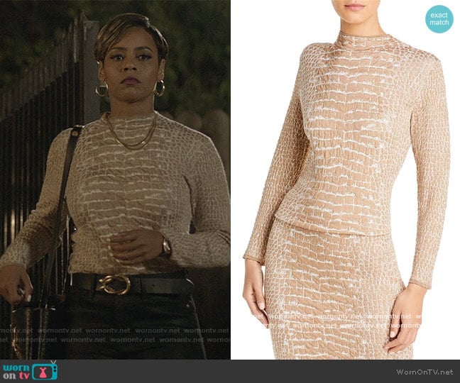 Fabricia Textured Knit Top by BOSS worn by Erica Peeples on All American