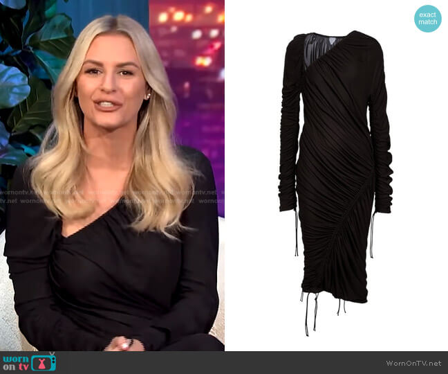 WornOnTV: Morgan’s black asymmetric ruched dress on E! News Nightly Pop ...