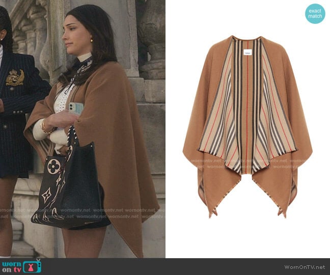 WornOnTV: Luna's beige cape and black monogram print tote bag on Gossip  Girl | Zión Moreno | Clothes and Wardrobe from TV