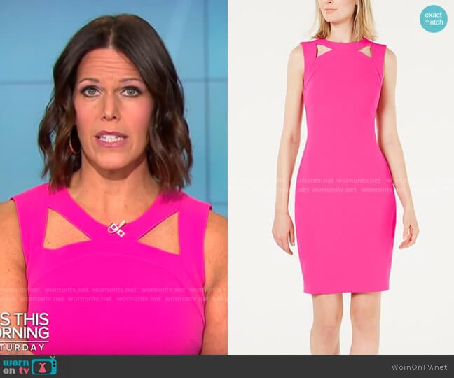 Calvin Klein Cutout-Collar Sheath Dress worn by Dana Jacobson on CBS Mornings