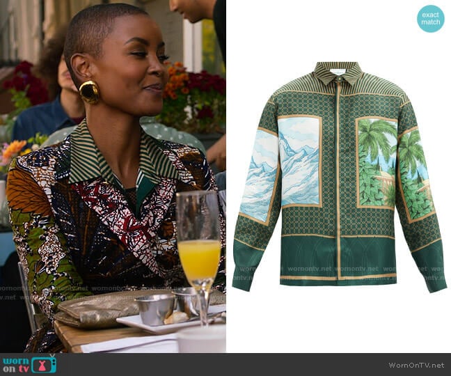 Casablanca Alchemy Print Shirt worn by Ella McFair (Andrea Bordeaux) on Run the World