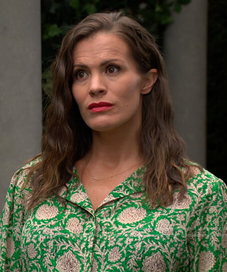 Chelsea’s green floral blouse on The Young and the Restless