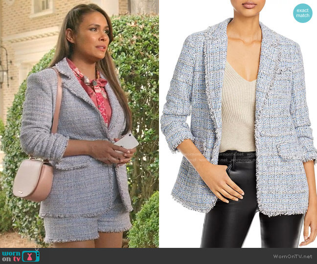 Khloe Bouclé Blazer by Cinq a Sept worn by Cristal Jennings (Daniella Alonso) on Dynasty