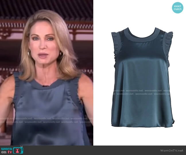 Lenore Ruffle Silk Blouse by Cinq a Sept worn by Amy Robach on Good Morning America