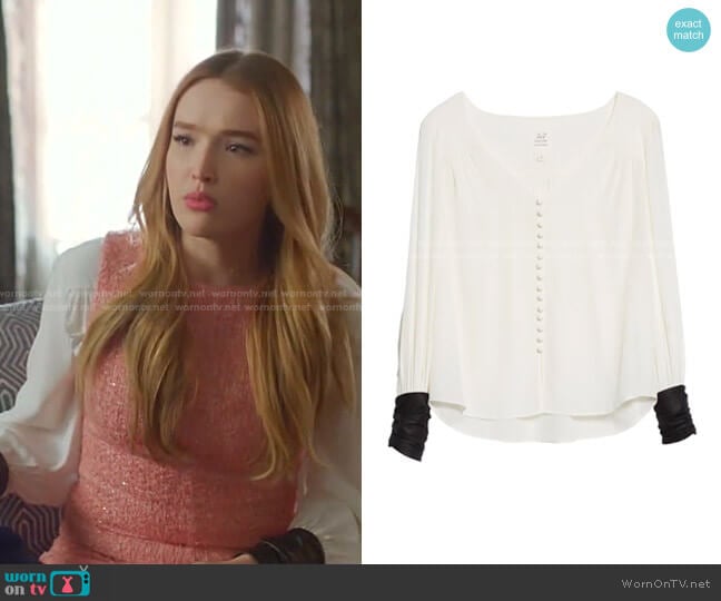 Zip Cuff Silk Blouse by Cinq a Sept worn by Kirby Anders (Maddison Brown) on Dynasty