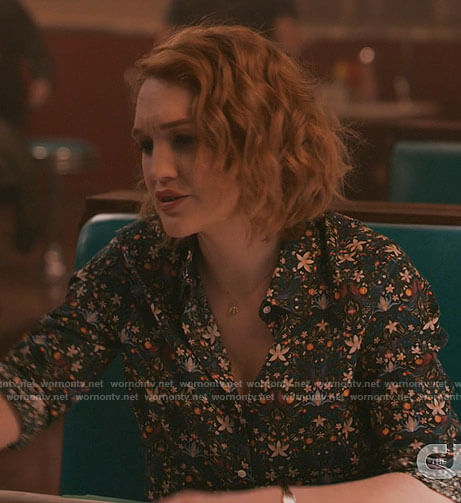Corinne's floral button down shirt on The Republic of Sarah