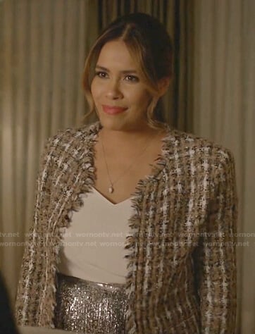 Cristal’s tweed jacket and sequin pleated skirt on Dynasty