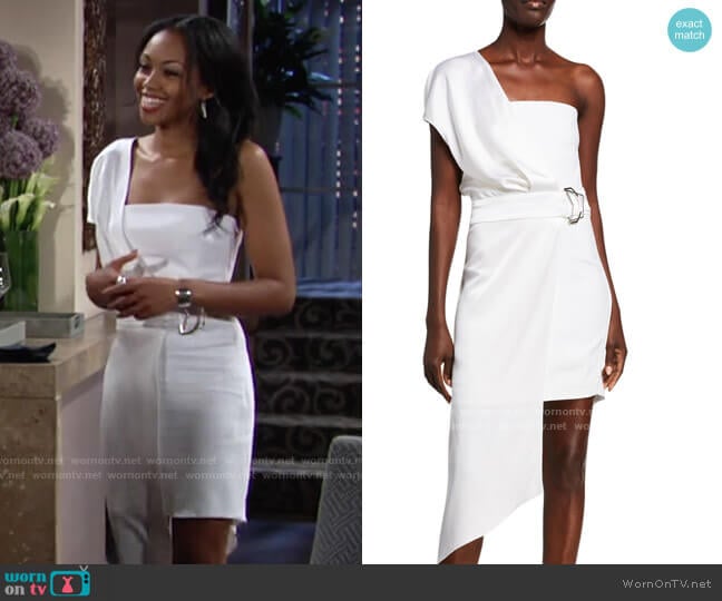 Cushnie Charmeuse & Cady One-Shoulder Asymmetric Dress worn by Amanda Sinclair (Mishael Morgan) on The Young and the Restless