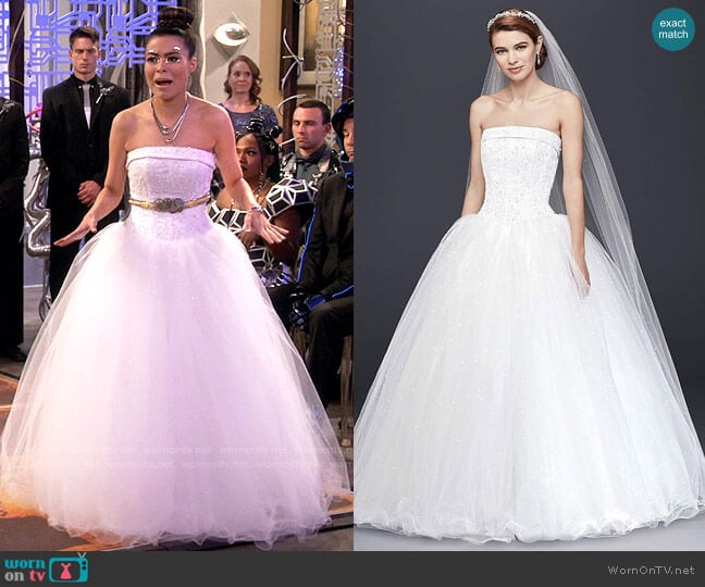 David's Bridal Tulle Wedding Dress with Beaded Satin Bodice worn by Carly Shay (Miranda Cosgrove) on iCarly