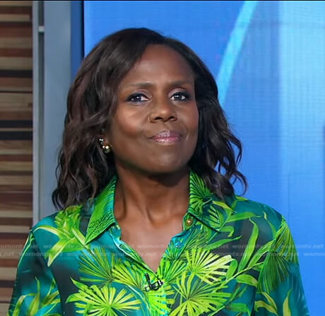 Deborah's green leaf print blouse on Good Morning America