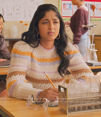 Devi's striped knit sweater on Never Have I Ever