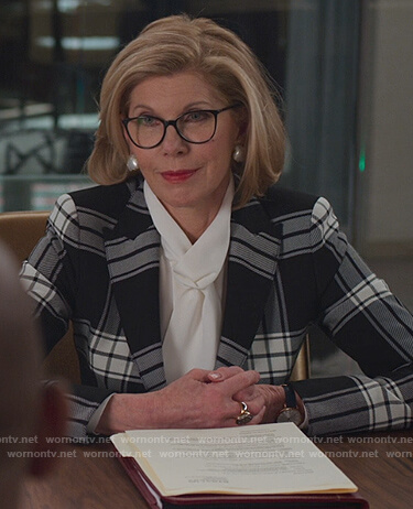 Diane’s black plaid blazer on The Good Fight