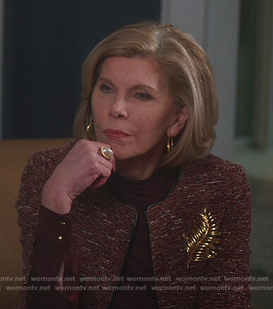 Diane’s red tweed jacket and skirt on The Good Fight