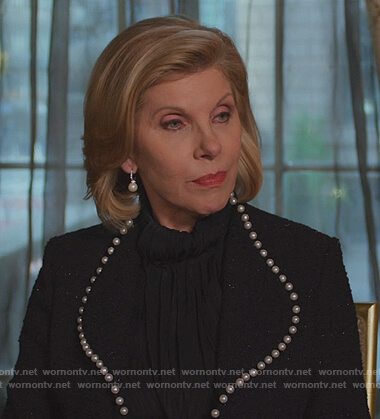 Diane's black pearl trim coat on The Good Fight