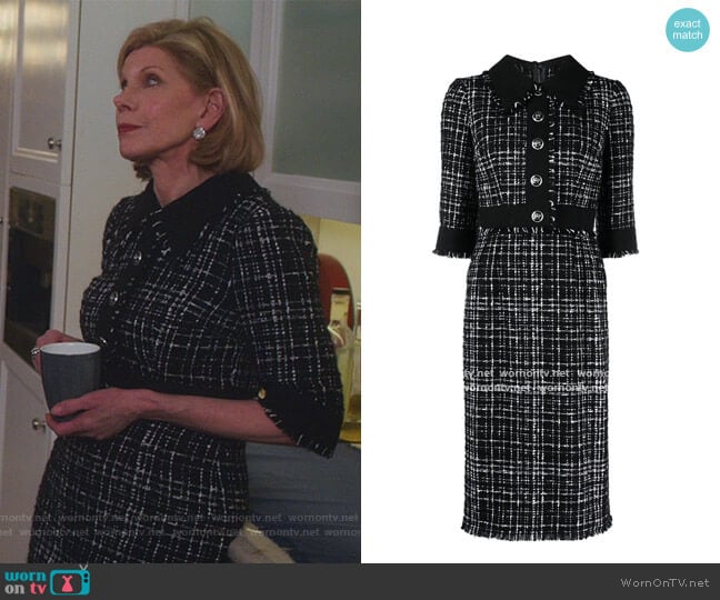 Tweed Mid Dress by Dolce & Gabbana worn by Diane Lockhart (Christine Baranski) on The Good Fight