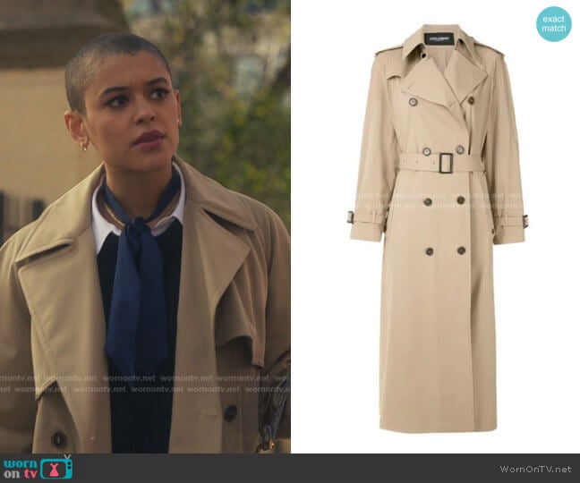 Double-Breasted Long Trench Coat by Dolce & Gabbana worn by Julien Calloway (Jordan Alexander) on Gossip Girl