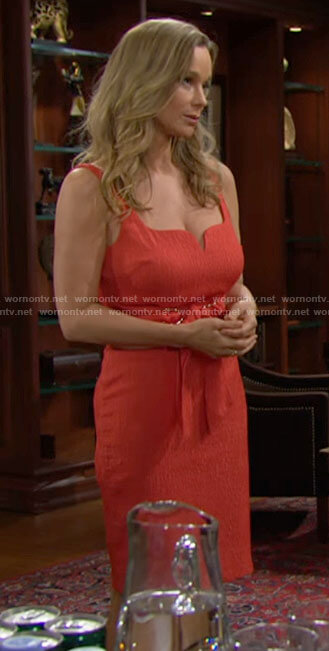 Donna's orange tie waist dress on The Bold and the Beautiful