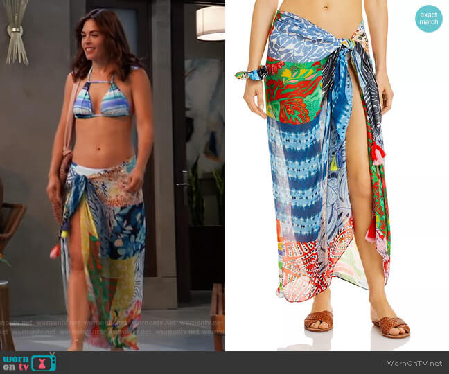 Patchwork Print Pareo & Scrunchie Set by Echo worn by Britt Westbourne (Kelly Thiebaud) on General Hospital