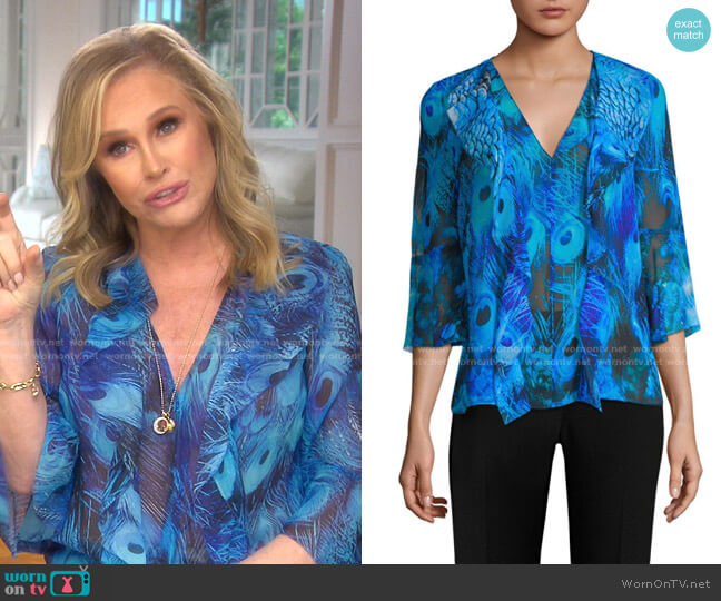 Faith Peacock-Print Blouse by Elie Tahari worn by Kathy Hilton on The Real Housewives of Beverly Hills