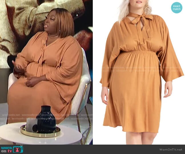 Tie Neck Long Sleeve Dress by Eloquii worn by Loni Love on E! News