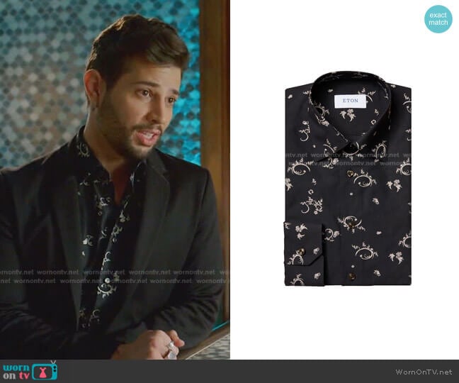 Contemporary-Fit Embroidered Dress Shirt by Eton worn by Sam Flores (Rafael de la Fuente) on Dynasty