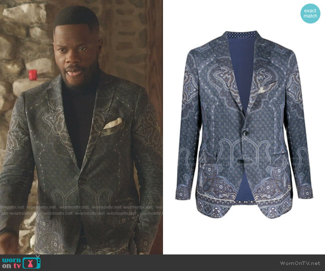 Paisley-Print Single-Breasted Blazer by Etro worn by Jeff Colby (Sam Adegoke) on Dynasty