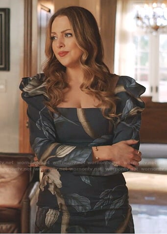 FAllon’s blue printed puff sleeve dress on Dynasty