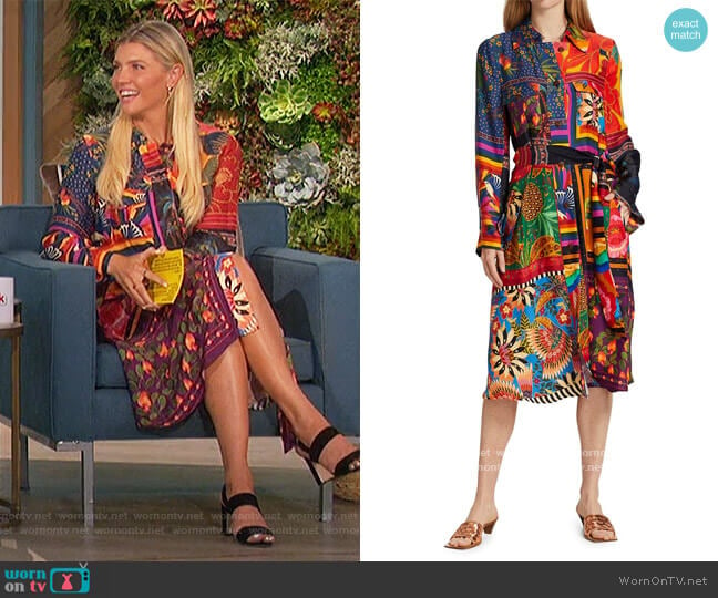 Mixed Scarves Shirtdress by Farm Rio worn by Amanda Kloots on The Talk