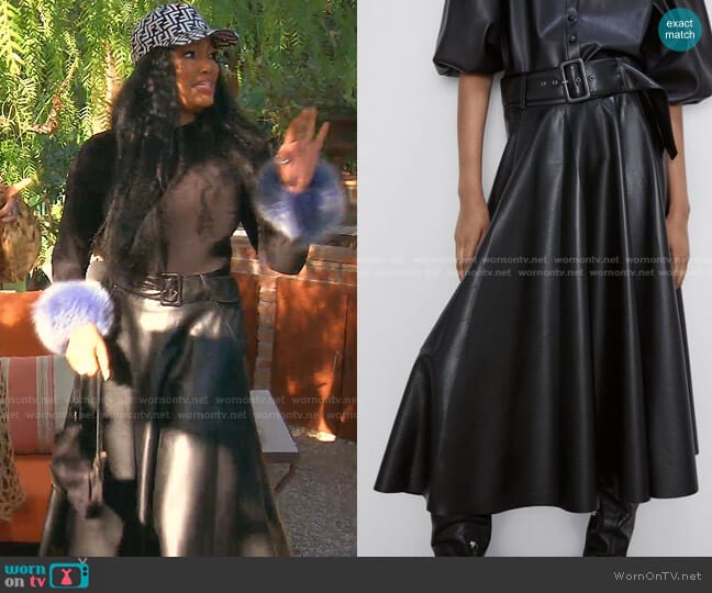 Faux Leather Skirt by Zara worn by Garcelle Beauvais on The Real Housewives of Beverly Hills