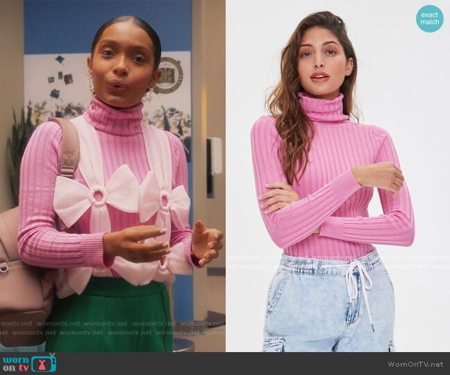 Ribbed Turtleneck Sweater by Forever 21 worn by Zoey Johnson (Yara Shahidi) on Grown-ish