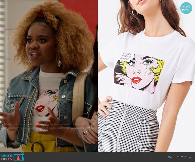 Forever 21 Comic Book Woman Tee worn by Kourtney (Dara Renee) on High School Musical The Musical The Series