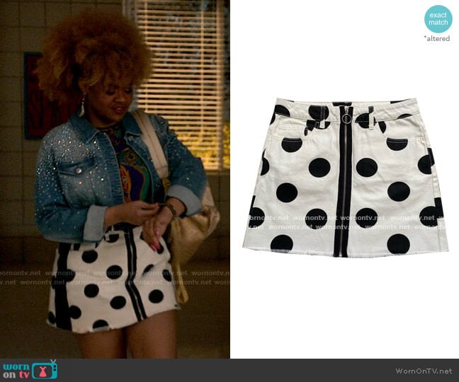 Forever 21 Polka Dot Denim Skirt worn by Kourtney (Dara Renee) on High School Musical The Musical The Series