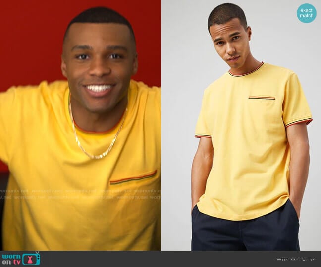 Forever 21 Striped-Trim Textured Pocket Tee worn by James (Dyllon Burnside) on American Horror Stories