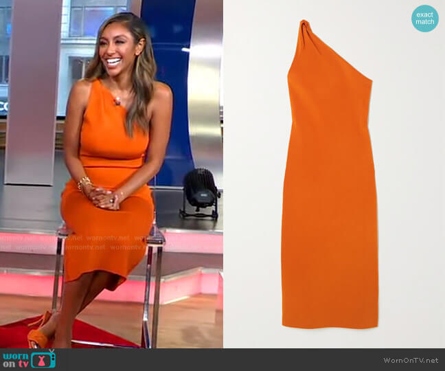 Persephone One-Shoulder Stretch-Knit Midi Dress by Galvan worn Tayshia Adams on GMA by 