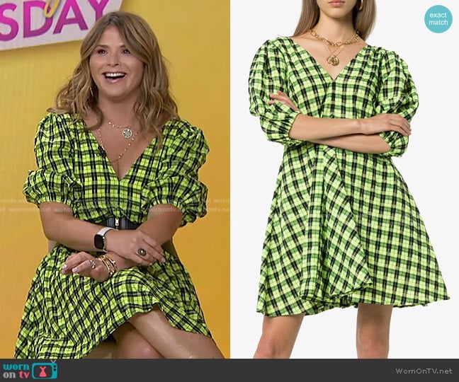 Check Puff-Sleeve Dress by Ganni worn by Jenna Bush Hager on Today