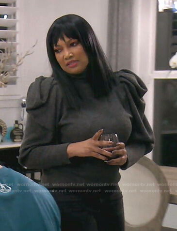 Garcelle's grey puff sleeve sweater on The Real Housewives of Beverly Hills