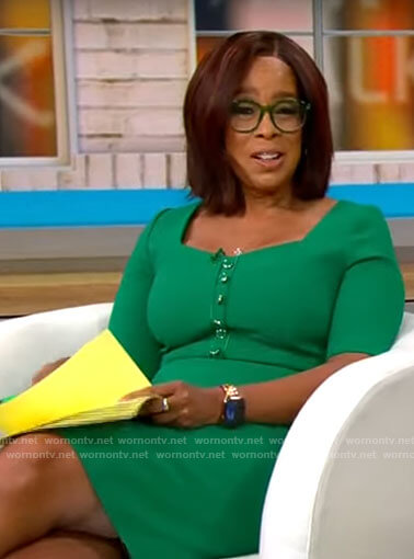 Gayle King’s green dress with buttons on CBS Mornings