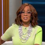 Gayle King’s green and pink ribbed top and skirt set on CBS This Morning