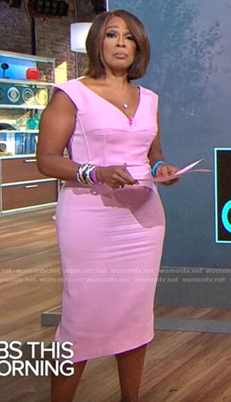 Gayle King’s pink v-neck dress on CBS Mornings