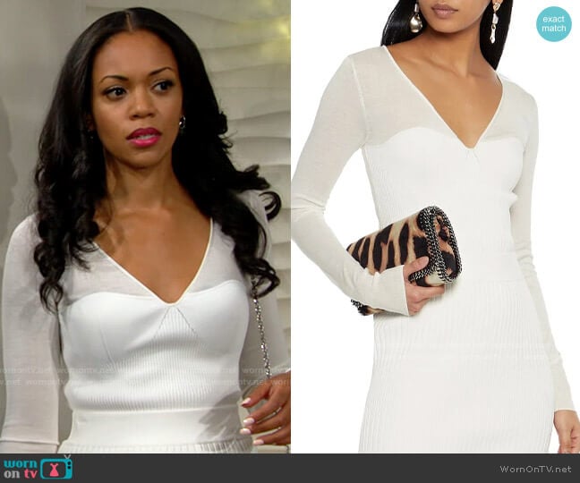 Herve Leger Paneled ribbed-knit top worn by Amanda Sinclair (Mishael Morgan) on The Young and the Restless