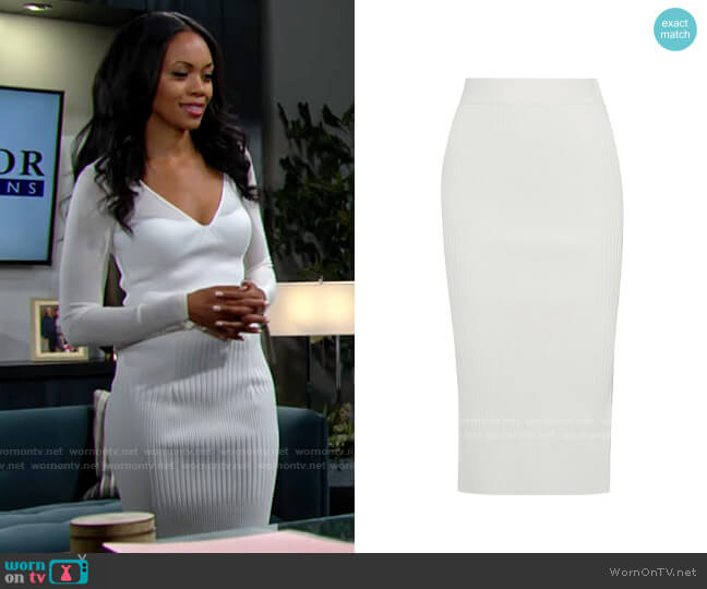 Herve Leger Ribbed-knit midi skirt worn by Amanda Sinclair (Mishael Morgan) on The Young and the Restless