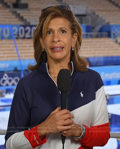 Hoda's blue, white and red colorblock pullover on Today