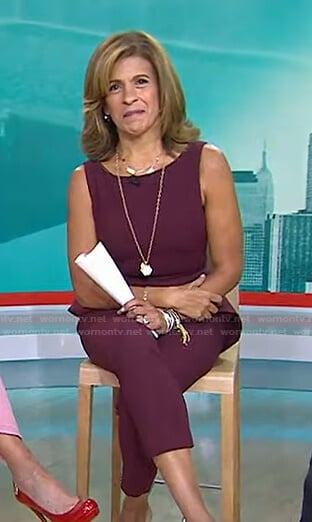 Hoda’s burgundy peplum top and pants on Today