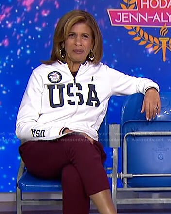 Hoda’s white USA track jacket on Today