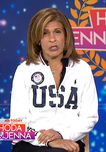 Hoda’s white USA track jacket on Today