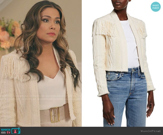 Teva Cropped Fringe Jacket by Iro worn by Cristal Jennings (Daniella Alonso) on Dynasty